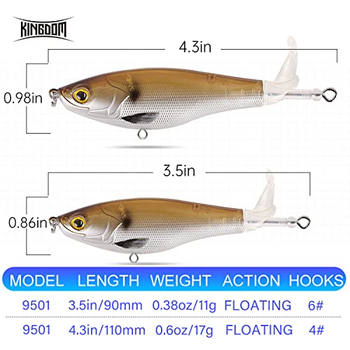 Kingdom Topwater Fishing Lures, Pencil Plopper Lure With Propeller Tail For Bass Catfish Pike Perch, Floating Minnow Bass Bait, Top Water Pencil Lures Freshwater Saltwater #TOP16
