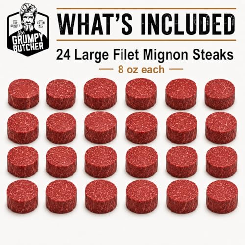 Image of Grumpy Butcher Aged Large Filet Mignon Steaks, 24 Pack, 12 lb Total