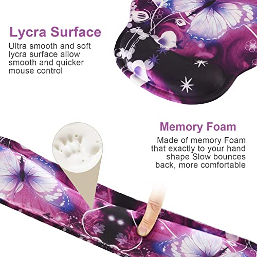 Keyboard Mouse Pad Wrist Rest, Gel Ergonomic Wrist Rest Support Mousepads,Non Slip Rubber Base Wrist Support With Memory Foam For Laptop Computer Home Office Work, Durable & Comfortable,Purple Flowers #TOP3
