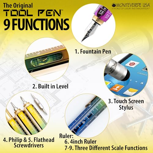 Monteverde USA 9-in-1 Tool Fountain Pen in Rainbow – Stub Nib, PVD-Coated Multifunctional Pen with Stylus, Screwdrivers, Level, and Ruler – Exclusive Collection, Ideal Gift for Calligraphers by Monteverde - Image 2