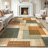 8x10 Washable Area Rug for Living Room Modern Geometric Patchwork Orange