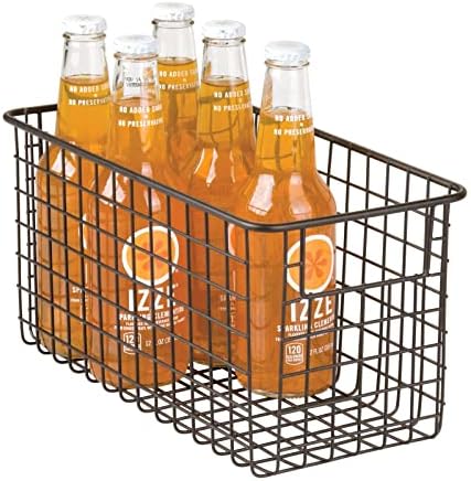 mDesign Wire Basket Storage Containers - Steel Basket for Bathroom, Pantry, Bedroom or Kitchen Storage - Deep Storage Basket with Carrying Handles - Matte Silver