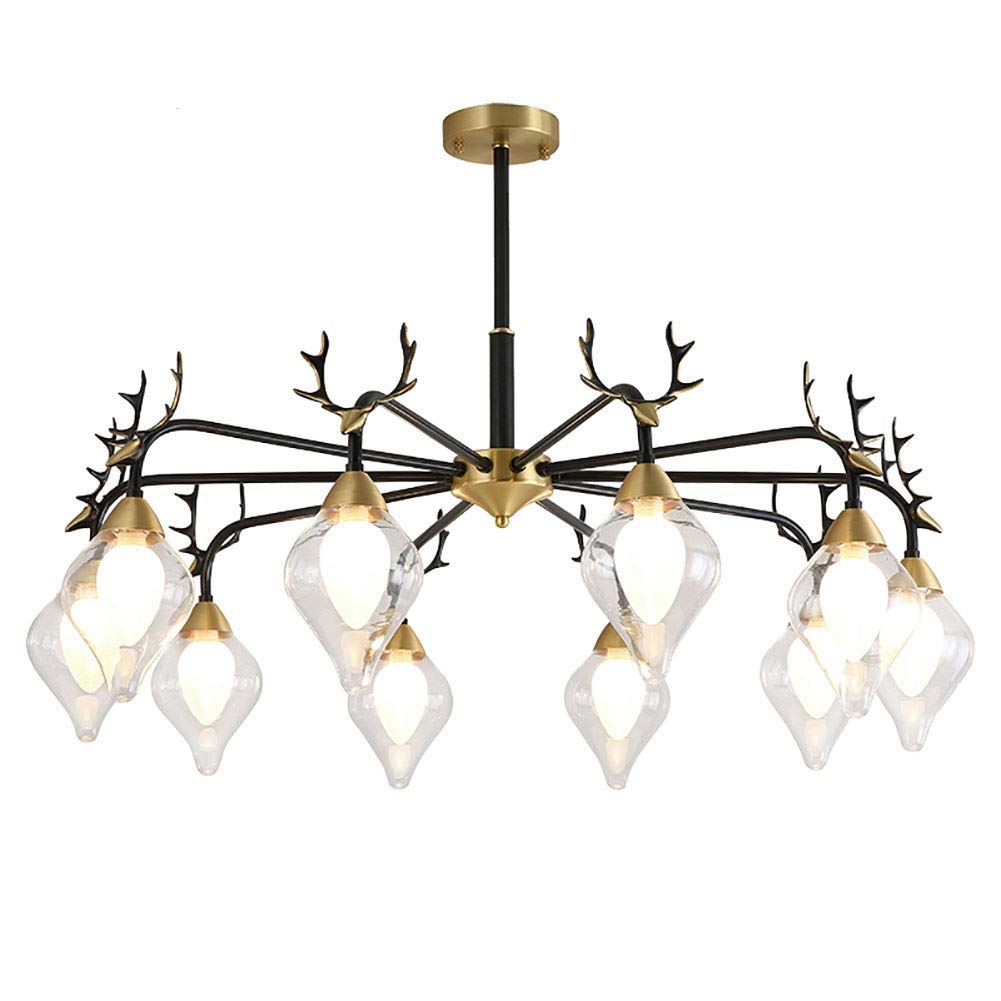 LYMSXAZOU Brushed Brass Antler Chandelier15Light Adjustable Industrial Ceiling Light Fixture for Living Room Bedroom Dining Black Finish