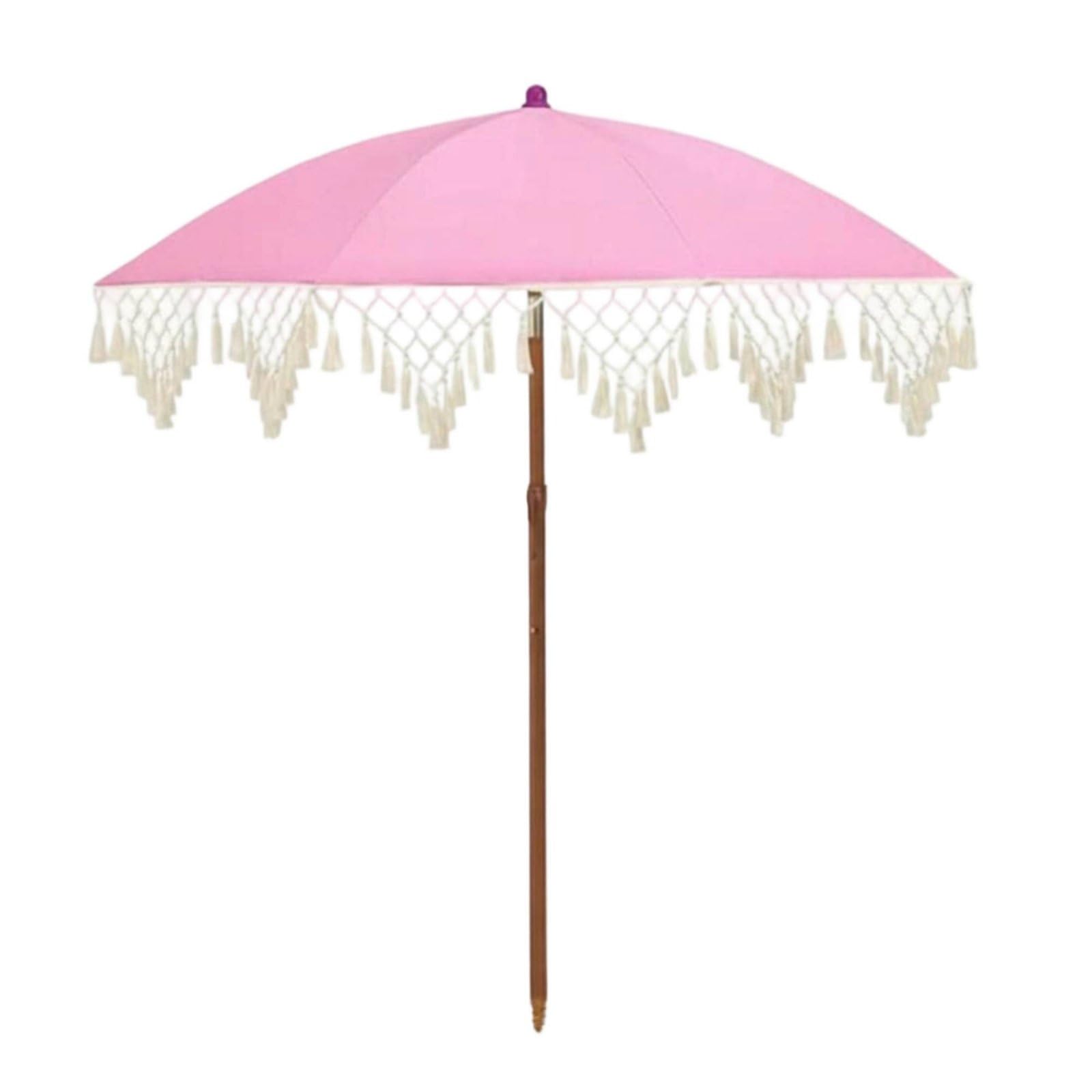 MagiDeal Tassel Parasol Patio Umbrella Fringe Outdoor Umbrella Market Parasol Adjustable Nylon Portable Suitable for beach garden backyard gift giving, Pink, Triangle Tassel