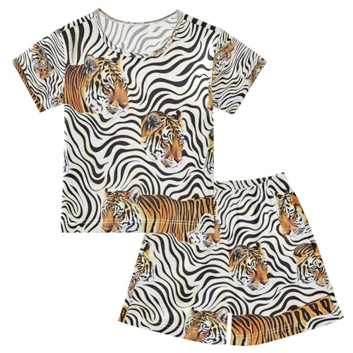 senya Short Sleeve Pajamas Sets Summer Cotton Sleepwear Tigers and Stripe