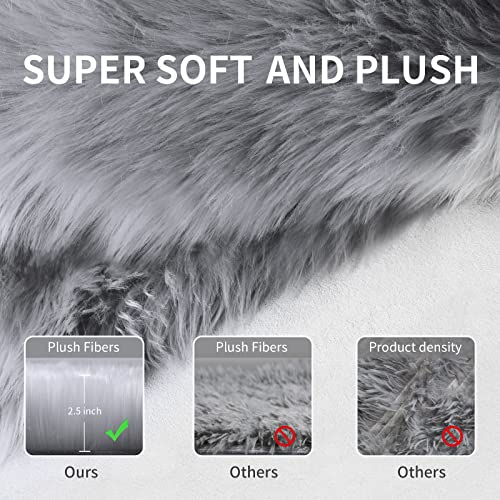 Image of Tangsoo 2x6 Grey Faux Fur Rug,Soft Sheepskin Fluffy Fuzzy Rug for Bedroom
