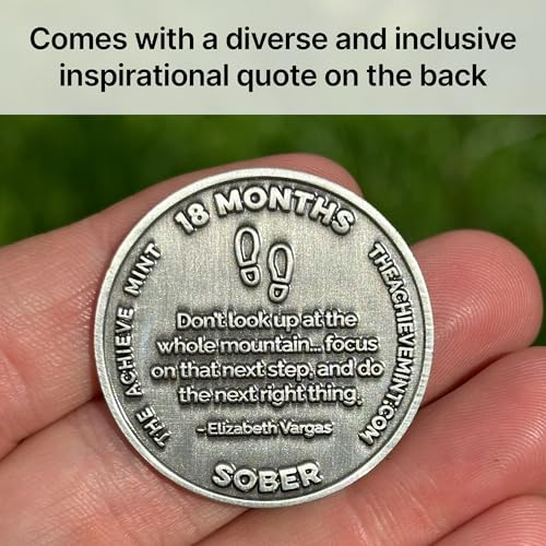 Image of The Achieve Mint 18 Months Sober Token | Eighteen Months Sober Chip | Non-AA Gift, Non-Religious Medallions for Men and Women Celebrating Sobriety