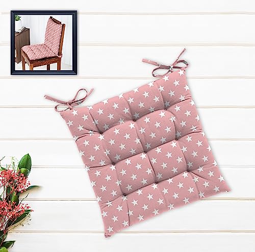 Image of Cotton Shell with Mixed Fiber Filled Printed Chair Cushion - Pink Star(Pack of 1)
