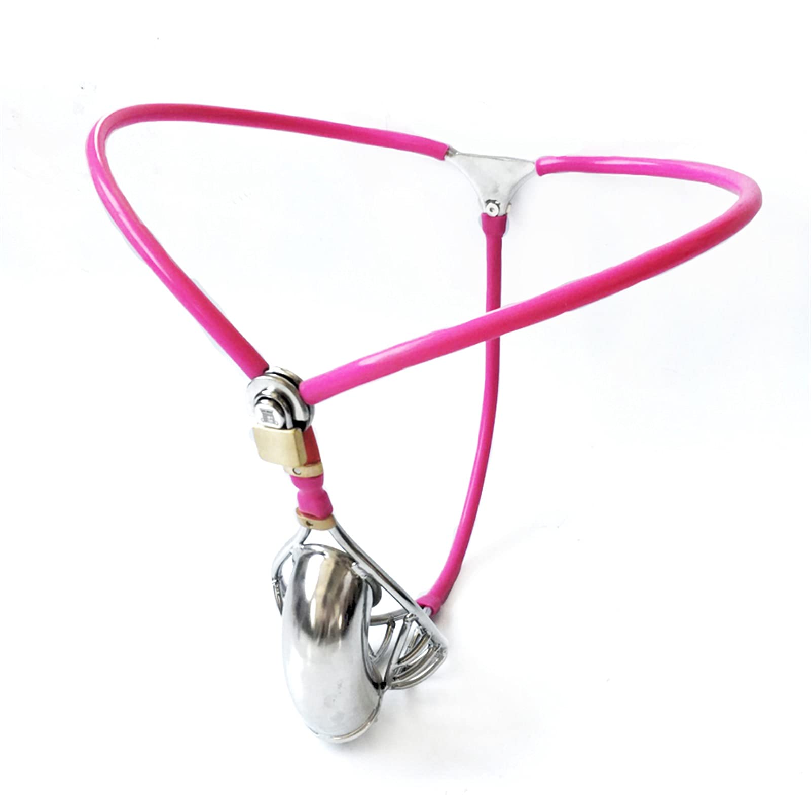 Cintura di castità, Uomo Mutande in Acciaio Inossidabile Gabbia per Pene BDSM Bondage Gabbia per Cazzo Fetish con Plug anale Blocco Pene Anti-masturbazione per Giocattoli sessuali,80/90cm