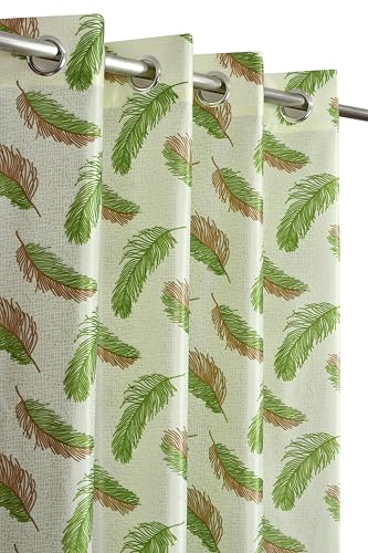 Image of Yarnis Feather Printed Light-Filtering Curtains 6 Feet Long Set of 2 for Window Living Room, Green, Parda