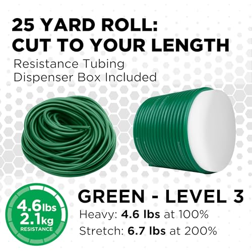 Image of THERABAND Latex Resistance Tubing, Green, Heavy, Level 3, 25 ft Roll, Professional Grade for Upper and Lower Body Workouts, Cut-to-Length, Color-Coded Resistance Levels