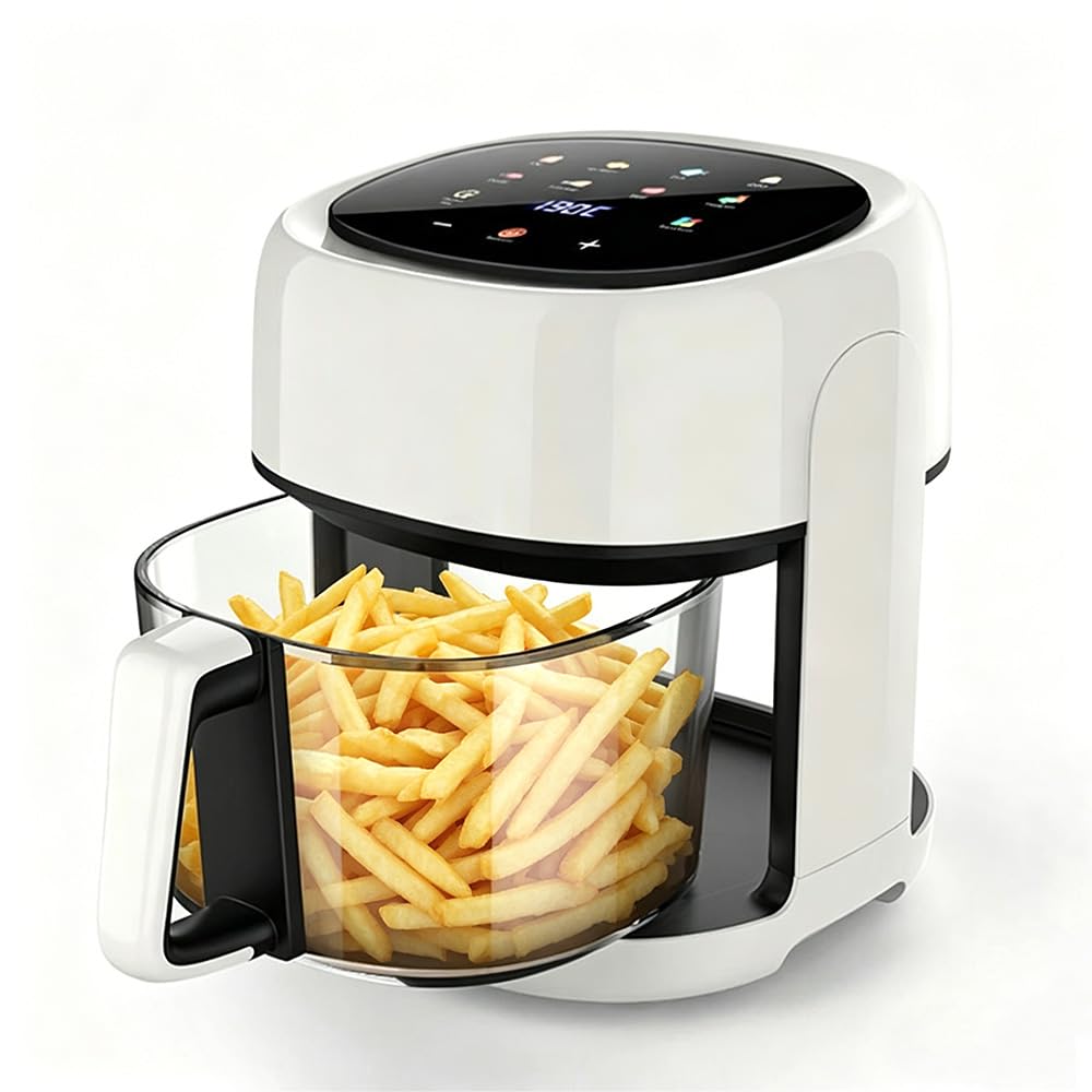 6L Air Fryer, 2400W Air Fryer with Transparent Glass, Smart Touch Panel & 8 Preset Modes, Oil-Free Healthy Cooking, Energy-Saving, Viewing Window for Whole Family