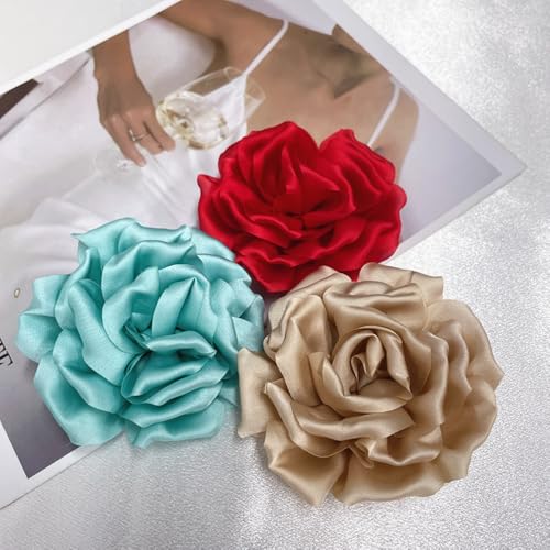 Image of Dainty Peony Rose Flower Brooches Lapel Pins Delicate Elegant Fabric Flowers Brooch Pin for Women Flower Corsage for Wedding Party Accessories Jewelry Gifts100mm
