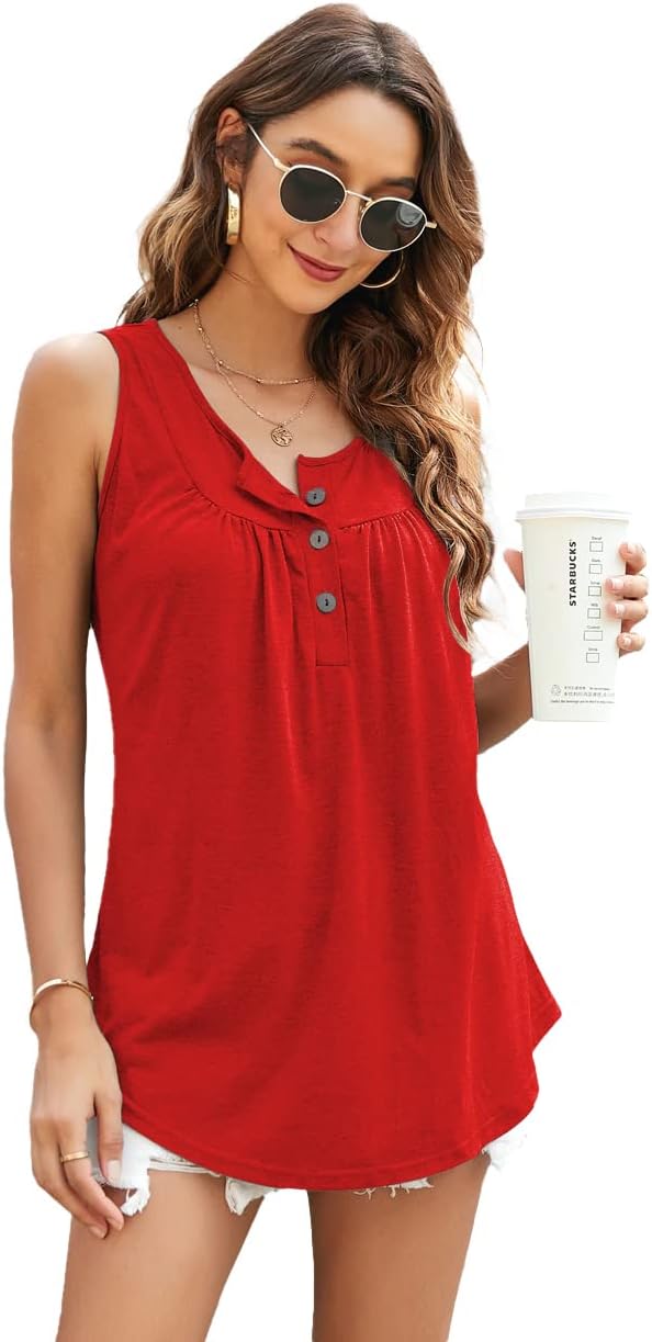 Famulily Women's Flowy Tank Tops Summer Sleeveless Loose Fit Pleated Tunic Shirts