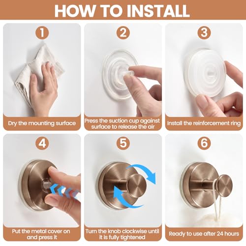 Image of BKV Suction Cup Hooks for Shower,Reusable Shower Suction Hooks,Heavy Duty Towel Hooks for Bathroom Wall,Glass,Door,Window,Mirror-Strong Suction & No Drill(4 Pack,Champagne Bronze)