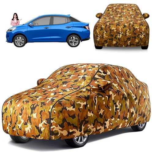 Image of Avecrew 100% Waterproof Car Cover for Hyundai Aura All Model Mirror & Antenna Pocket Triple Stitched, Dustproof Full Body Protection (Heat & UV Resistant,Jungle)