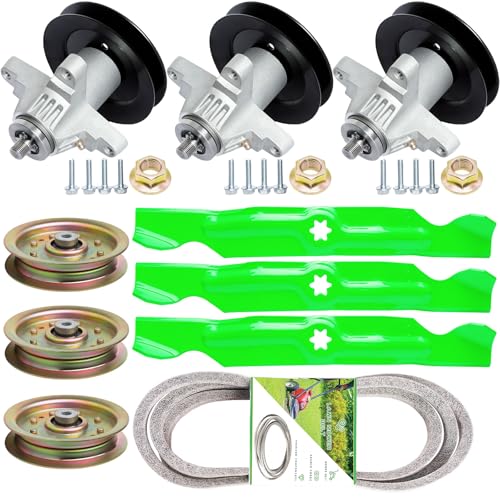 JXJKCZ 50 Inch Mower Rebuild Kit for Cub Cadet RZT-50 RZT-50VT MTD ZT50 Troy Bilt Mustang XP 50 Lawn Mower Includes 3 Spindles 918-04125C 3 Blades 942-04053 3 Idler 956-04129 1 Belt 754-04044