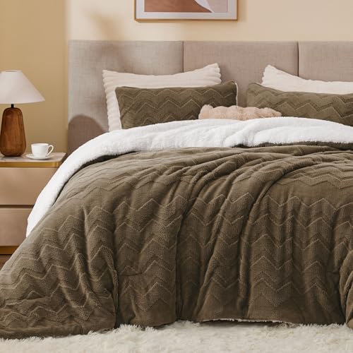 Image of BEDELITE Fluffy Sherpa Twin Comforter Set,Brown | Super Soft & Warm Fleece Bedding, Luxury Fuzzy Comforter for Winter, Heavy Plush Bedding Set,1 pillowcase