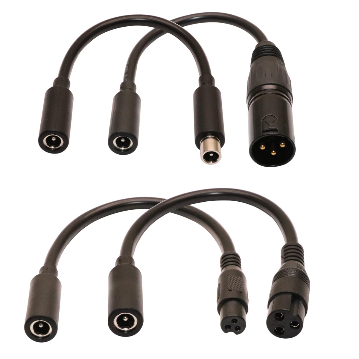 rgzhihuifz 42V 2A Charging Adapter Cable Universal 4 Plugs Replacement for 36V Lithium Battery, Pack DC 5.5 * 2.1 with 8mm 3 Prong /12mm 3 Prong /8mm RCA/3-Pin Male XLR Connector, Power Supply Cord