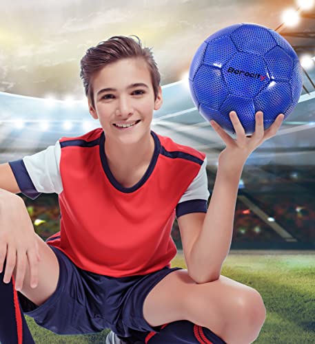 Image of Blue Soccer Ball Size 4, PVC Material, Iridescent Hexagon Pattern, Ideal for Soccer Practice and Training