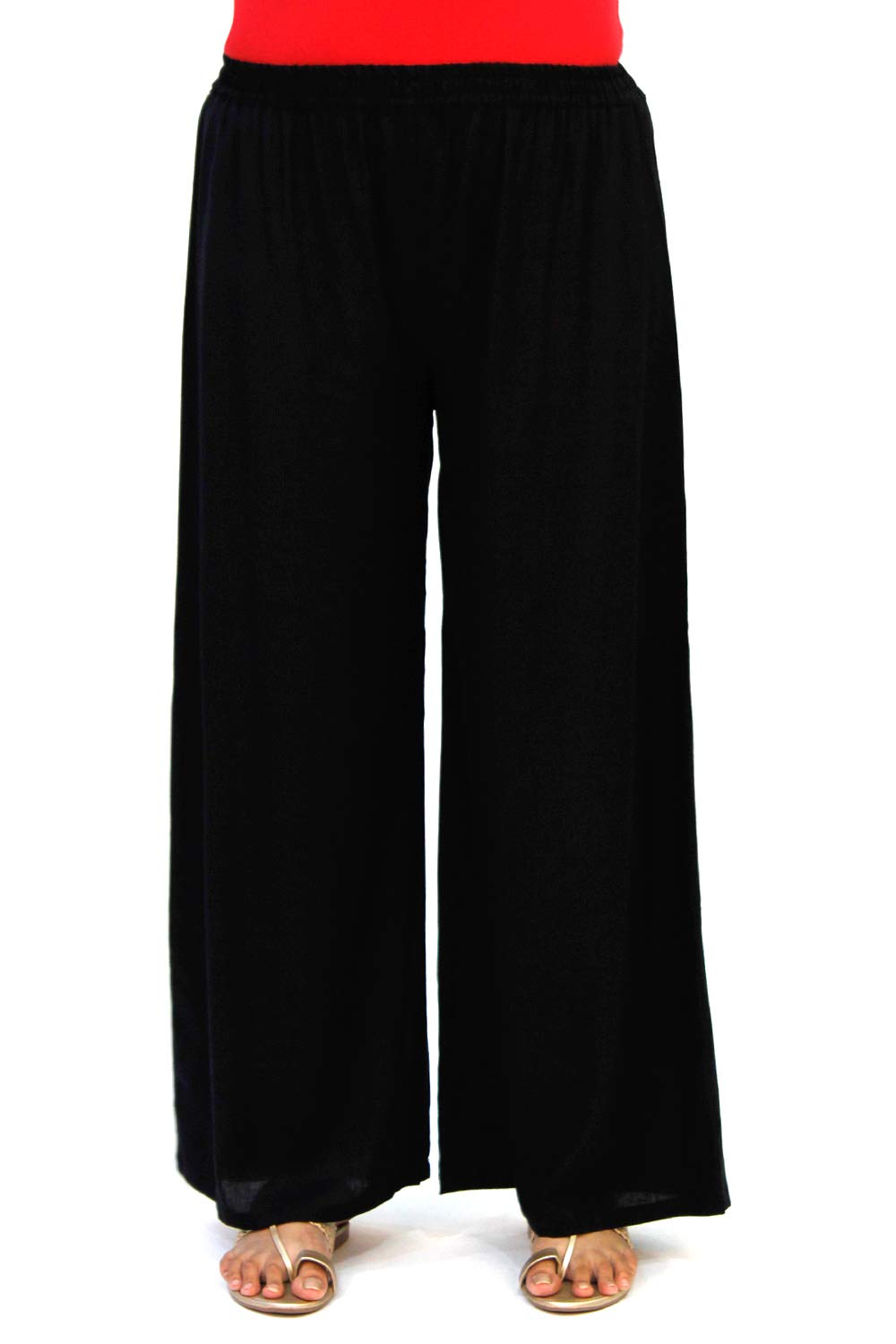 Lastinch Women's Plus Size Solid Rayon Black Relaxed Straight Palazzo