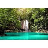 Jungle Waterfall Aquarium Background Lush Green Rainforest Rocks Terrarium Background Falls Green Plants Natural Landscape Fish Tank Background Lake Stream Waterfall Reptile Background 48x18in