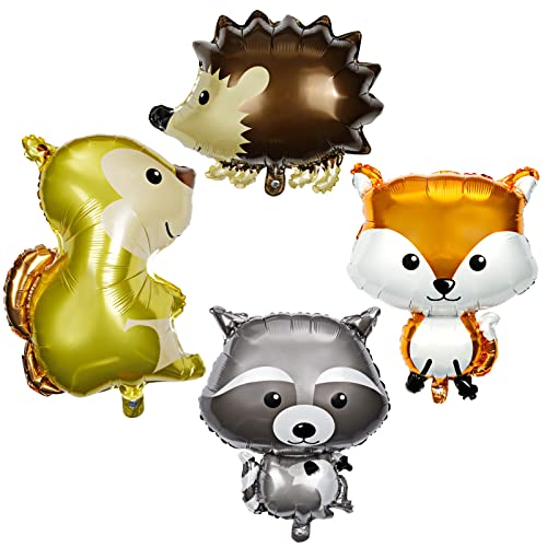 Vordas Lot de 4 Ballons en Aluminium pour Enfants - XXL - Hérisson, Renard, Raton Laveur et écureuil, Parfait pour la Décoration de Fête d'anniversaire d'enfants, Réutilisable, Helium est Autorisé