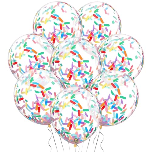 Image of AFTERLOON Biodegradable Balloons 24 pcs Clear 12 inch with Rainbow Strip Paper Confetti, Natural Rubber Latex Plastic-Free AlternativeDurable Thickened Extra Strong Helium Float, Garland Wedding Decor