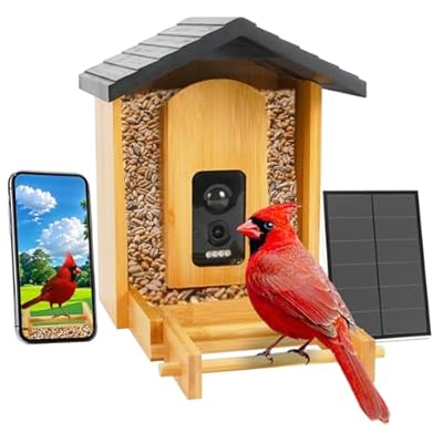 AXIFOUJ Smart Bird Feeder with Camera 2.5K HD Full Color Night Vision Outdoor Camera, Solar Panels AI recognizes 12,000 Bird Species, Bamboo Birdhouse, A Great Gift for mom and Nature Lovers