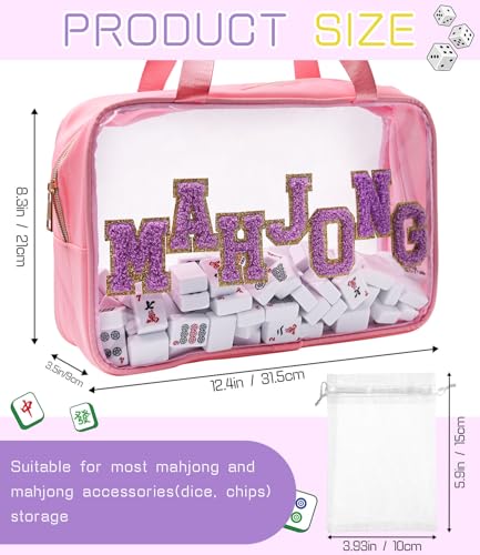 Bolsa para Fichas de Mahjong Transparente Rosa de PVC 12.4x8.5x3.5 in miniatura 3