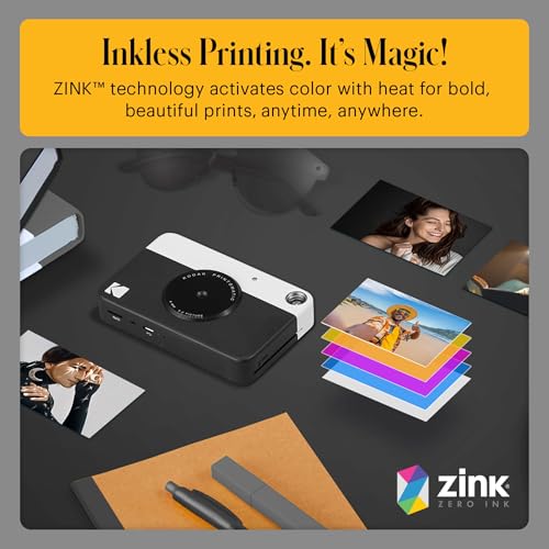 Image of Kodak Printomatic Full-Color Instant Print Digital Camera - 75 Sheets Bundle - Prints On Zink 2x3 Sticky-Back Photo Paper - 5MP, Portable, Creative Fun Gift for Birthday, Christmas, Holiday - Black