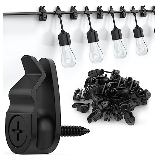 Outdoor String Lights Clips, Weatherproof Cable Hanger Hooks for Hanging Fairy Lights, Holiday Decor - Black, 50 Pack