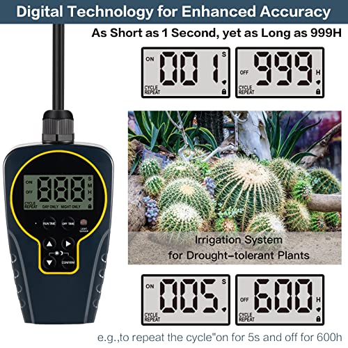 Techbee 1 S To 999 H Short/Long On-Off Interval Repeat Cycle Timer Plug Outlet With Countdown And Light Sensor, Waterproof For Outdoor (15A 1Hp) #TOP1