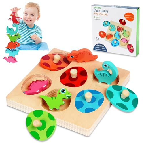 AMFUN Holzpuzzle Dino Eier, Greifpuzzle Motorikspielzeug,...
