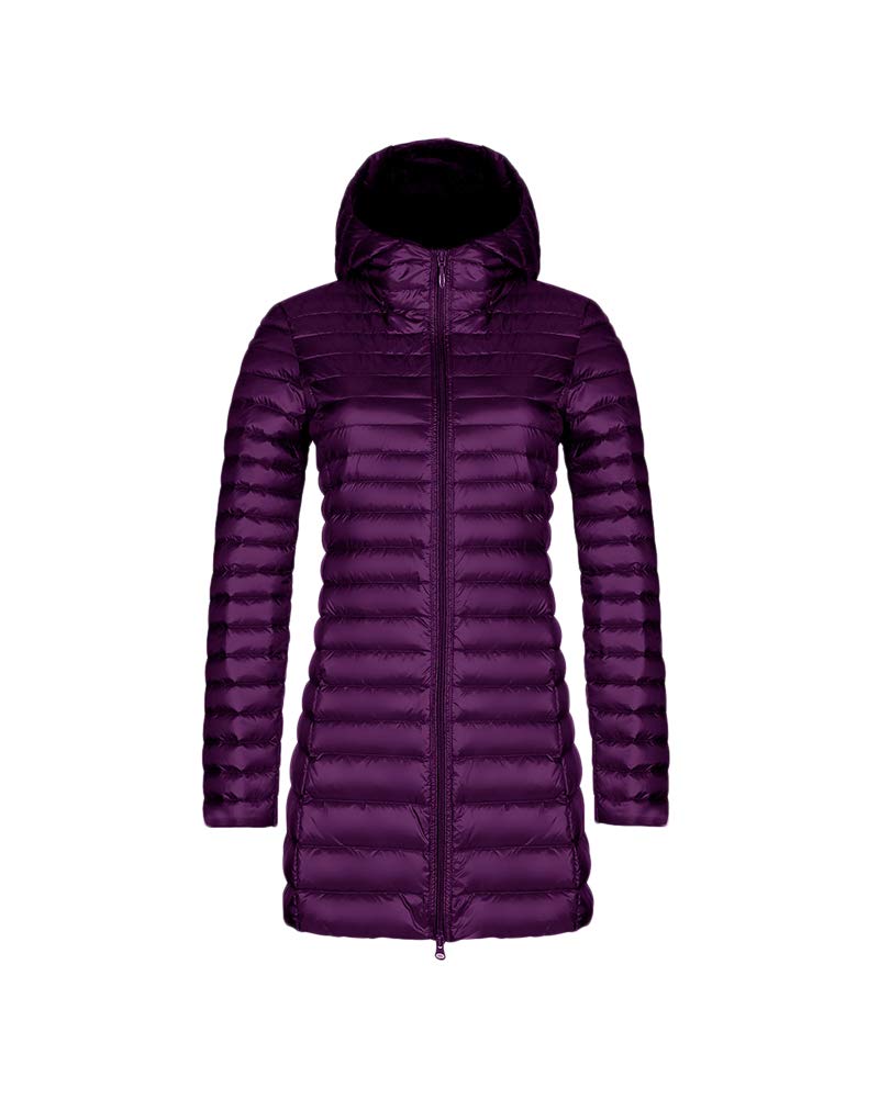 GUOCU Mujer Largas Abrigo de Plumas Chaqueta Acolchada con Capucha Ligero Chaqueta de Down Parka de Plumón Ultralight Chaqueta Plumifero de Stand Collar Invierno Cazadoras Chaquetones Casacas