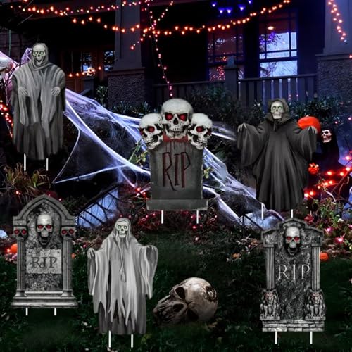 6 Stück Halloween Grabstein Deko,Schaumstoff RIP Grabsteine,Outdoor Grabsteine für den Garten,Hof-Requisiten,Halloween Deko Outdoor,für Party,Spukhaus,Friedhof,Rasen im Freien,Draußen