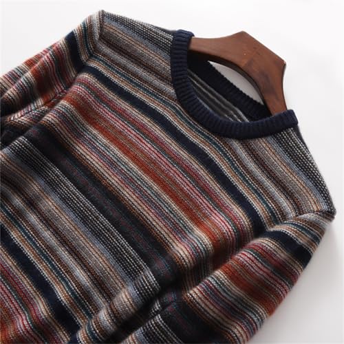 Men Stripe 100% Solid Wool Round Neck Color Block Pullover Academic Style Breathable Sweater4