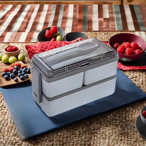 Image of Xmart India Plastic Lunch Box Comes with 3 Detachable Box, 2 Spoons & Stylish Lid Bpa Free, Tiffin Box for School,Lunch Box for Office use,Lunch Box for Kids Boys & Girls