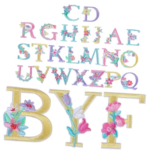 Operitacx 26 Piezas Letras Termoadhesivos Coloridos Ropa y Manualidades Letras con Flores Decorar y Reparar Bolsas y Accesorios