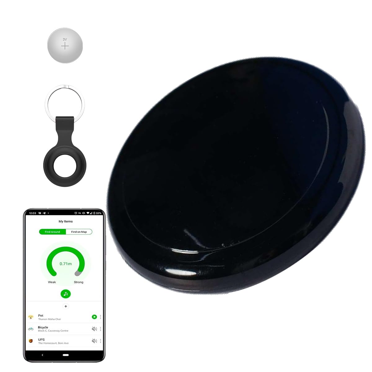 EMEBAY Localizzatore Bluetooth Localizzatori Oggetti, Tracker Suono Compatibile con Android e iOS, Tracker Anti-Perdita con Portachiavi, Plotter per Chiavi, Portafogli, Valigie Borse e Altro Nero