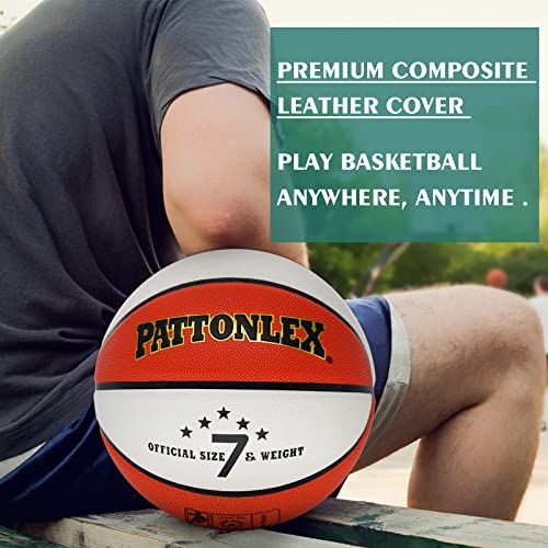 Pattonlex Basketball - Official Size 7 (29.5") - Composite Leather - Indoor/Outdoor Ball For Men(Orange-White) #TOP2