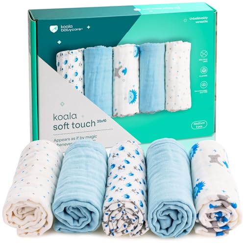 Image of Koala Babycare 5 Pack 20"x10" Organic Burp Cloths for Baby Boys and Girls - GOTS & OEKO-TEX Cotton Burp Rags for Newborns - Absorbent Neutral Burping Cloths for Feeding - Washable Baby Bibs Essentials