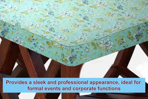 Image of The Furnishing Tree Elastic Cotton Square Center Table Cover 24x24 in Inches Floral Golden Leaf on Blue Base