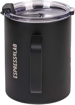 Espressolab Paslanmaz Çelik Metal Kupa, 360 ml, Siyah, Vakumlu Kapak