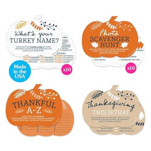 Big Dot of Happiness Happy Thanksgiving Games, Fun for Kids and Families, 4 Fall Harvest Party Games, 10 Cards Each, Gamerific Bundle