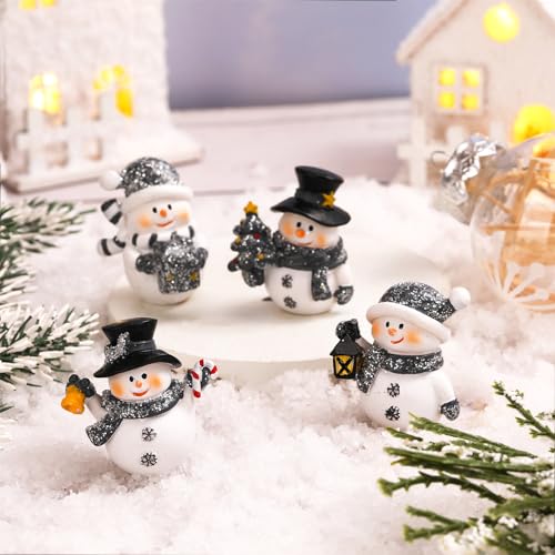 Honoson TT-FIGURINES-33D6 12 Pcs Snowman Figurines Christmas Miniature Glittered Snowman Figurines Resin Micro Landscapes Snowman Winter Decoration thumb #2