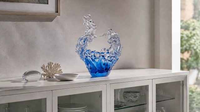 Amazon.com: suruim Hand Blown Glass Wave Sculpture Figurines Blue