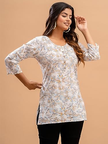 Image of feranoid Women Cotton Printed Straight Short Kurti