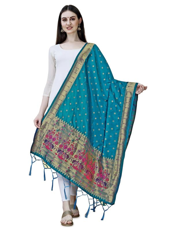 Image of DEVANGI Women's Woven Banarasi Silk Dupatta /Chunni For Women, Floral Print 1 Meter Wide and 2.3 Meter Length Printed Designer Dupatta /Chunni For Girls