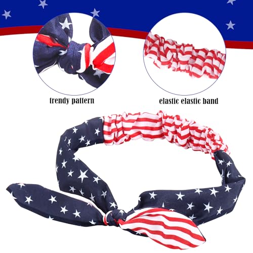 Image of 2Pcs 4th of July Headbands for Women with Patriotic USA Bows, 4th of July Wide Red White and Blue Knotted Bow Hair BandsBands Fourth of July Accessories Gifts for Memorial Day Independence Day